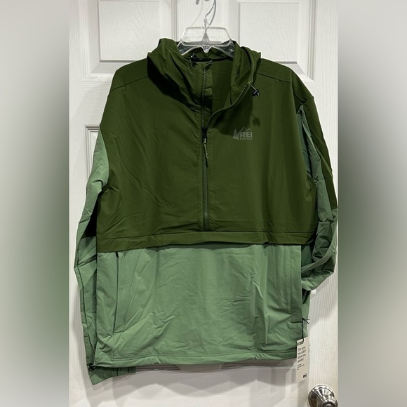 REI Men’s Size Medium Trailmade Soft-Shell Anorak Jacket Stretch Nylon Green NWT - Picture 1 of 16